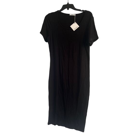 NWT DKADMG Black Bodycon Dress Short Sleeves U Neck Zipper Size Junior XXL - Picture 1 of 5